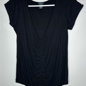 Rue21 Black Ruched V-Neck Tee